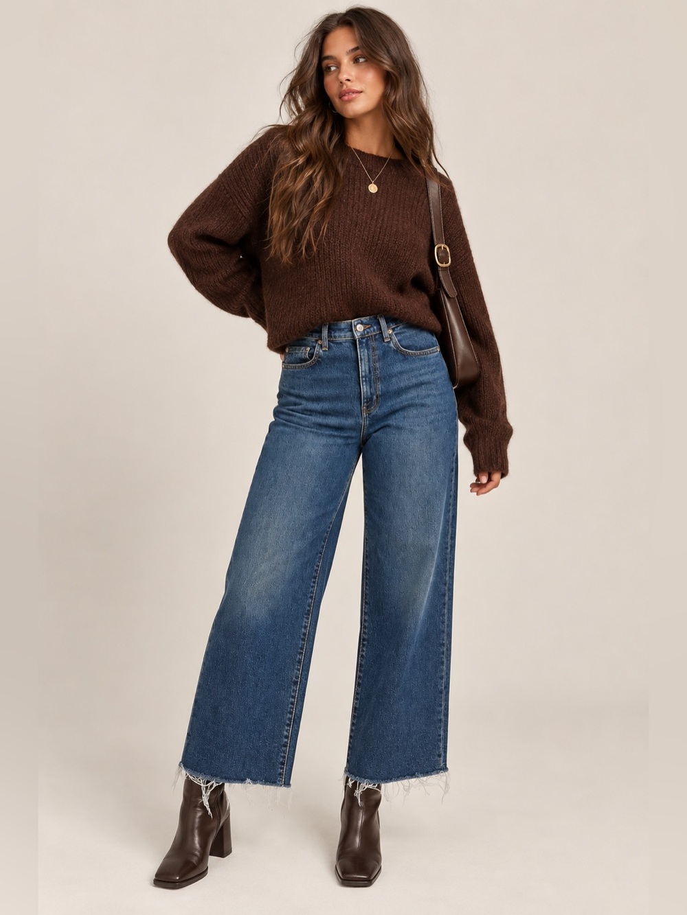 DAZE High Rise Wide Leg Crop Jeans Size 30 Dark Wash Raw Frayed Hem Stretch